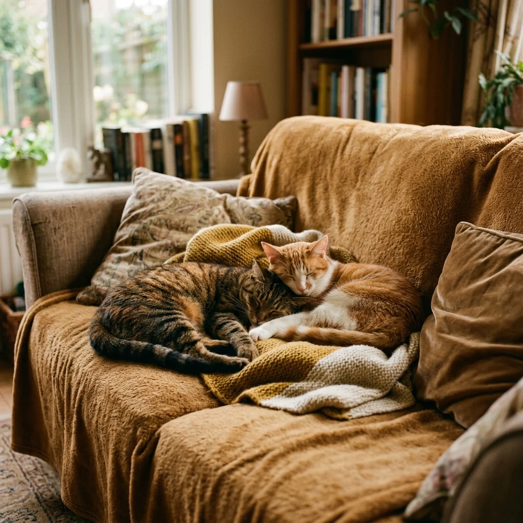 ソファでくつろぐ2匹の猫